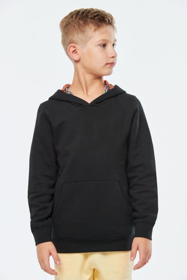 Sweat-shirt à capuche contrastée à motifs enfant unisexe – Image 13