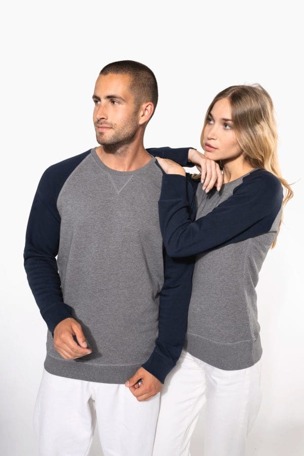 Sweat-shirt French Terry Bio bicolore col rond manches raglan homme – Image 177